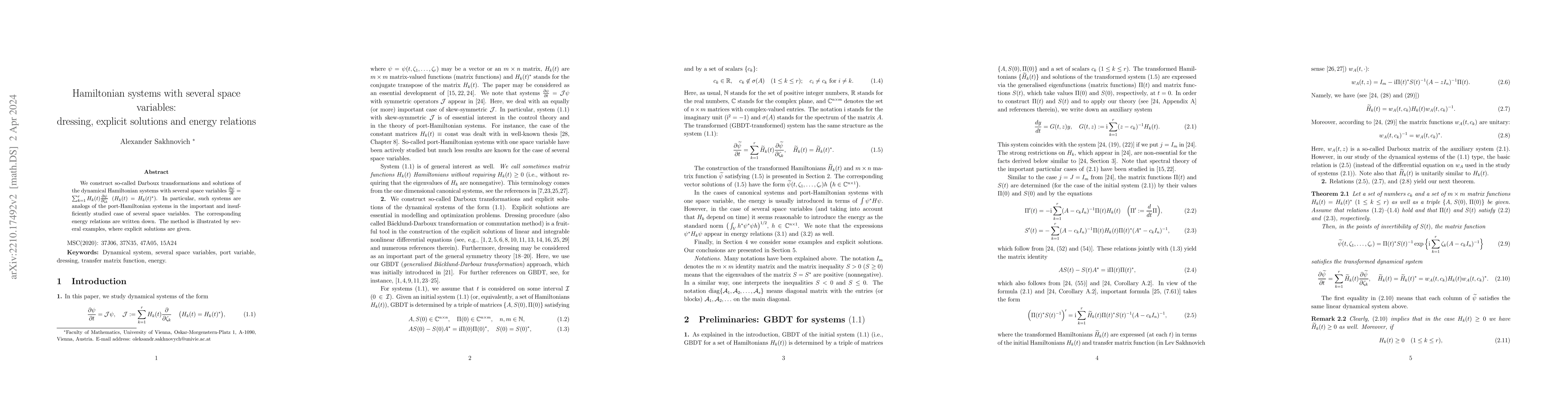 Thumbnail for Hamiltonian systems with several space variables: dressing, explicit
  solutions and energy relations