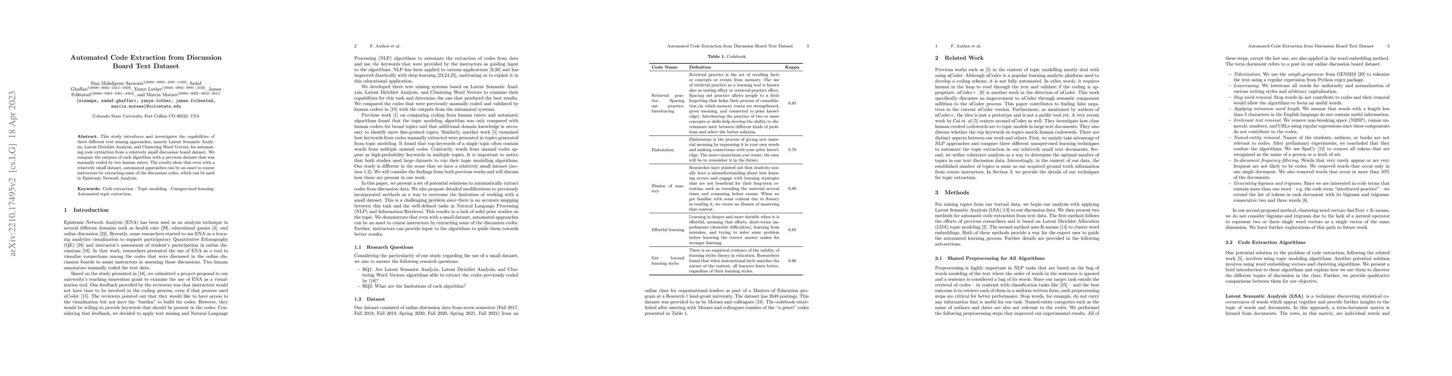 Thumbnail for Automated Code Extraction from Discussion Board Text Dataset