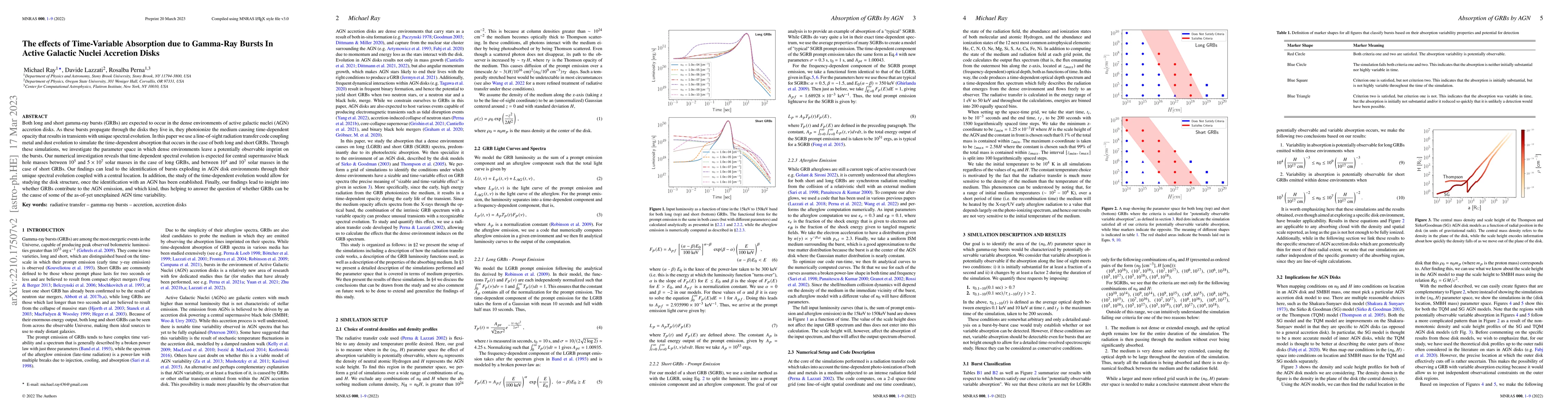 Thumbnail for The effects of Time-Variable Absorption due to Gamma-Ray Bursts In
  Active Galactic Nuclei Accretion Disks