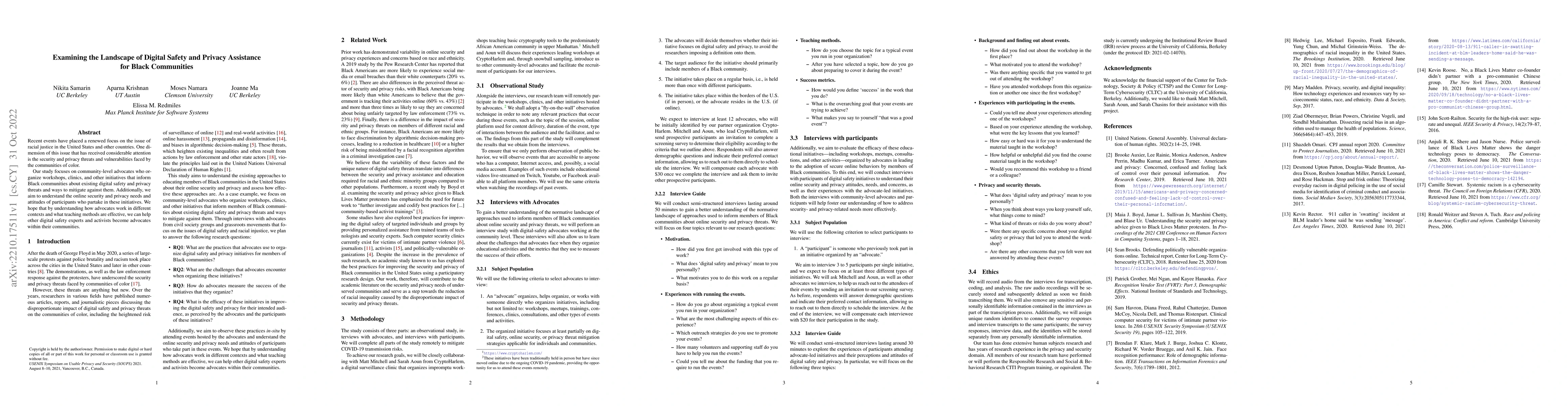 Thumbnail for Examining the Landscape of Digital Safety and Privacy Assistance for
  Black Communities