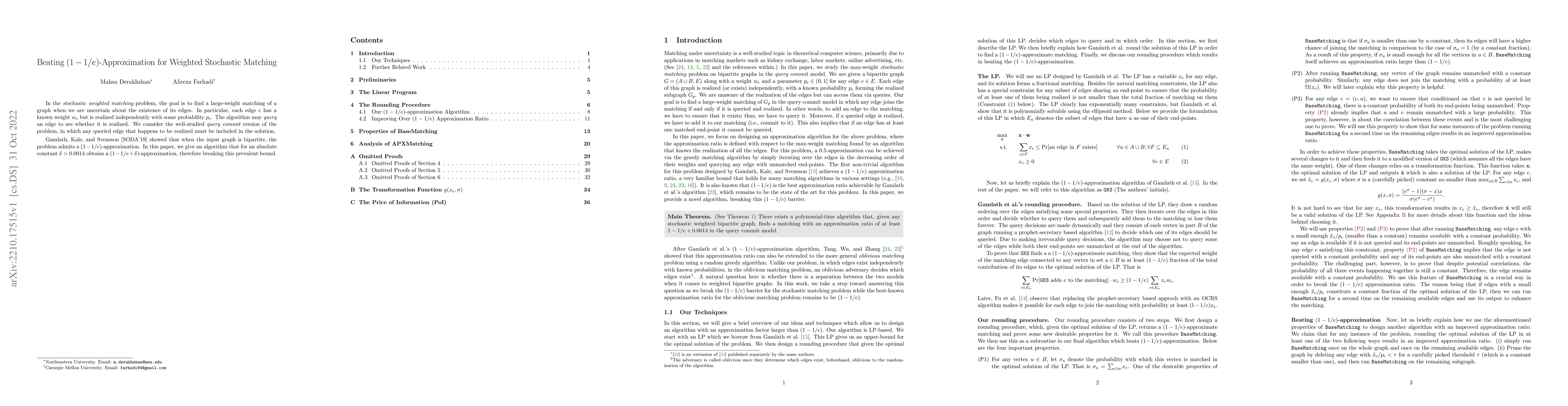 Thumbnail for Beating $(1-1/e)$-Approximation for Weighted Stochastic Matching