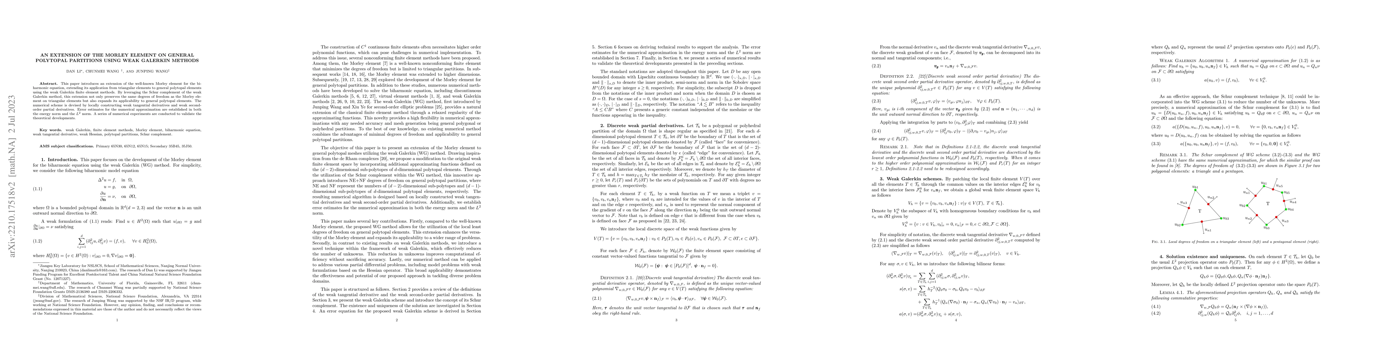 Thumbnail for An Extension of the Morley Element on General Polytopal Partitions Using
  Weak Galerkin Methods