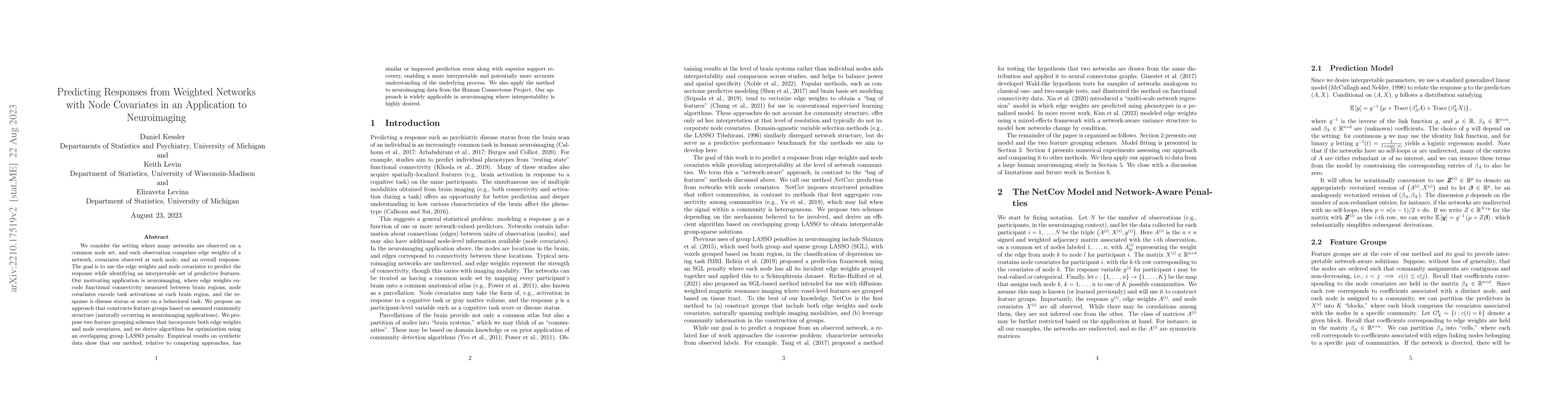 Thumbnail for Predicting Responses from Weighted Networks with Node Covariates in an
  Application to Neuroimaging