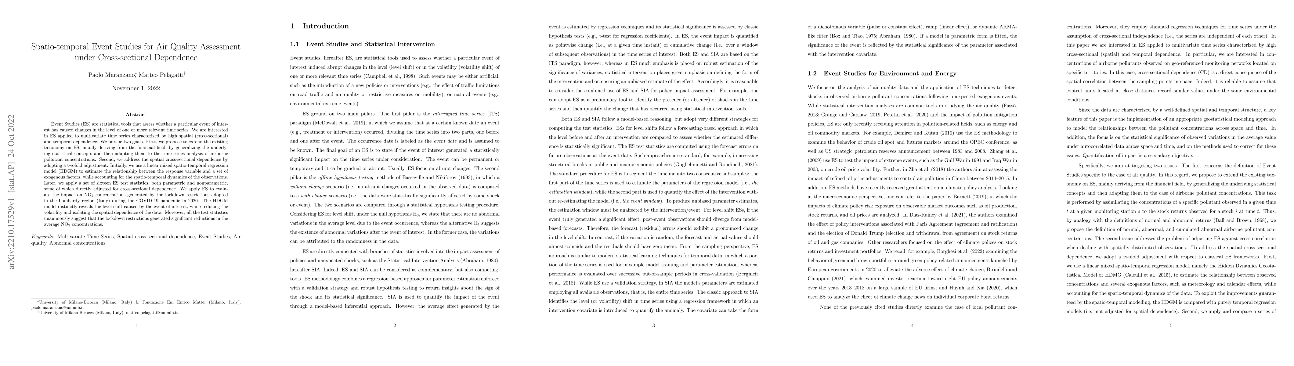Thumbnail for Spatio-temporal Event Studies for Air Quality Assessment under
  Cross-sectional Dependence