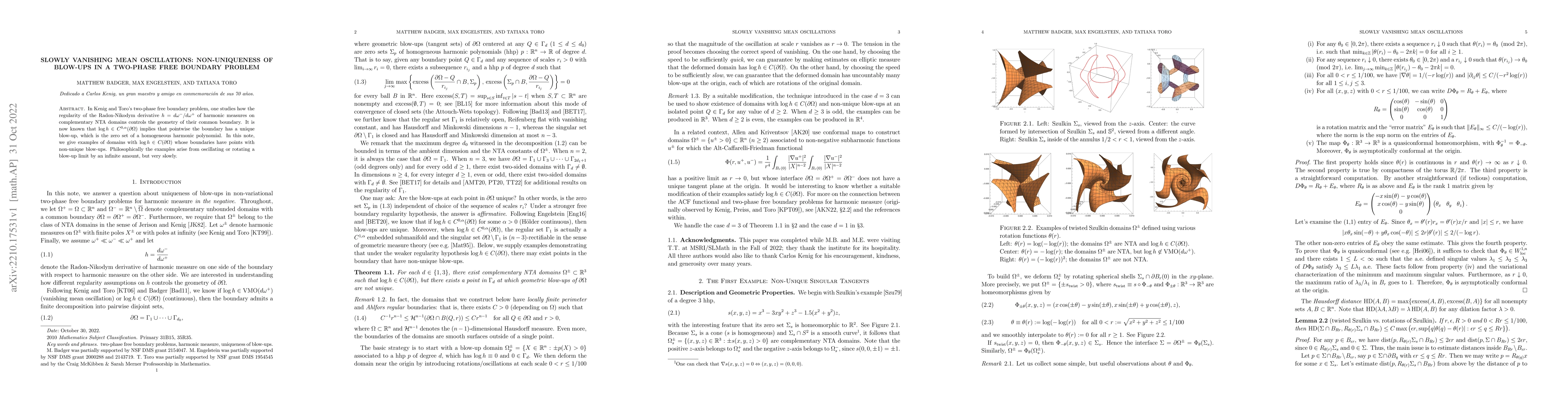 Thumbnail for Slowly vanishing mean oscillations: non-uniqueness of blow-ups in a
  two-phase free boundary problem