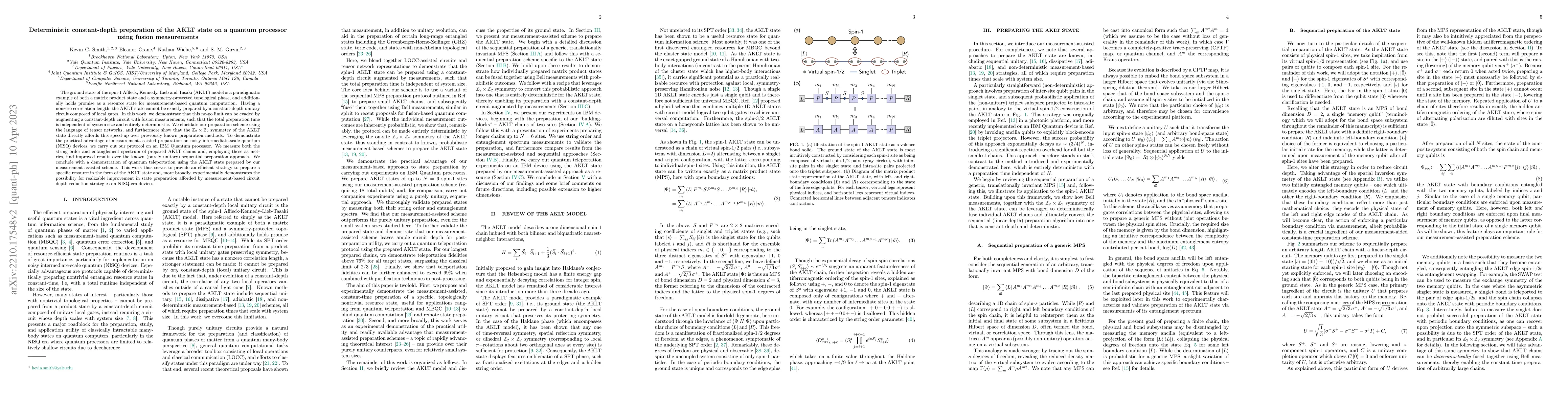 Thumbnail for Deterministic constant-depth preparation of the AKLT state on a quantum
  processor using fusion measurements