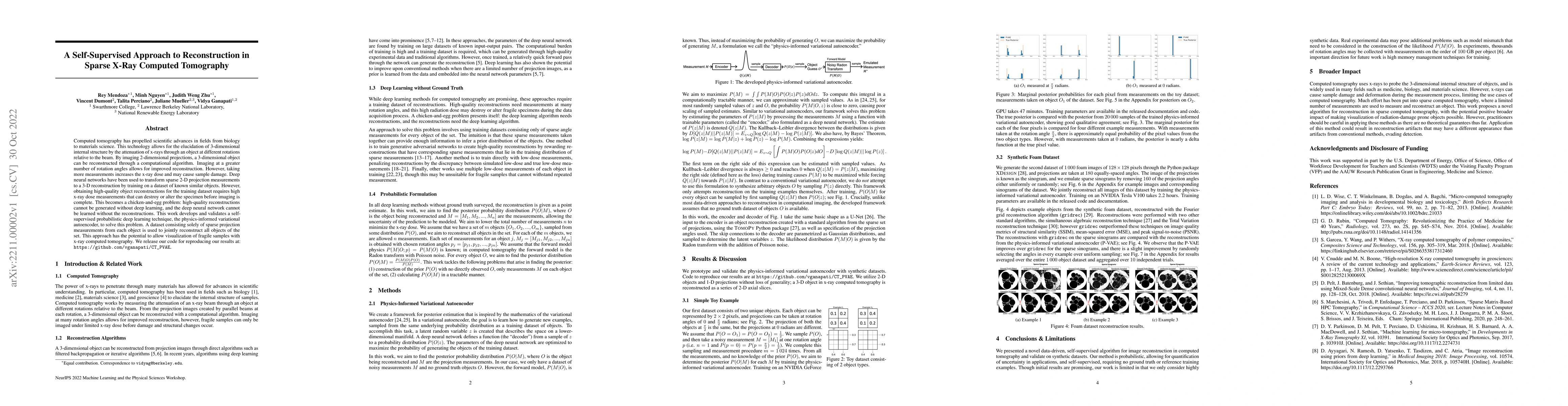 Thumbnail for A Self-Supervised Approach to Reconstruction in Sparse X-Ray Computed
  Tomography