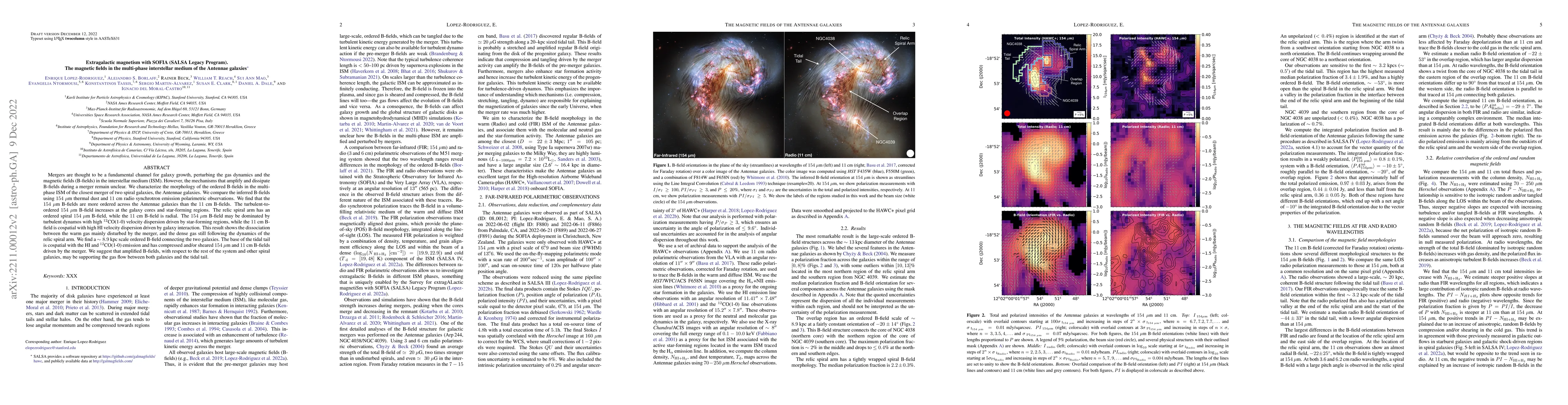 Thumbnail for Extragalactic magnetism with SOFIA (SALSA Legacy Program). VI. The
  magnetic fields in the multi-phase interstellar medium of the Antennae
  galaxies