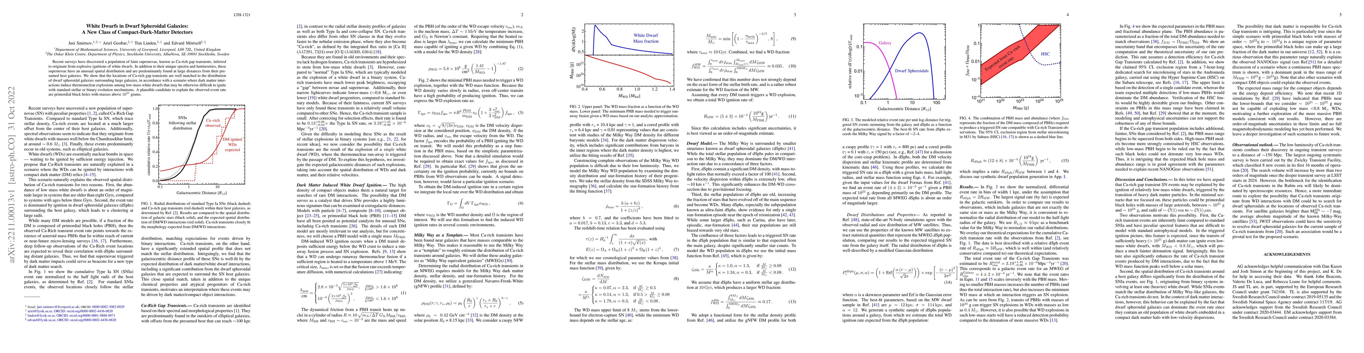Thumbnail for White Dwarfs in Dwarf Spheroidal Galaxies: A New Class of
  Compact-Dark-Matter Detectors