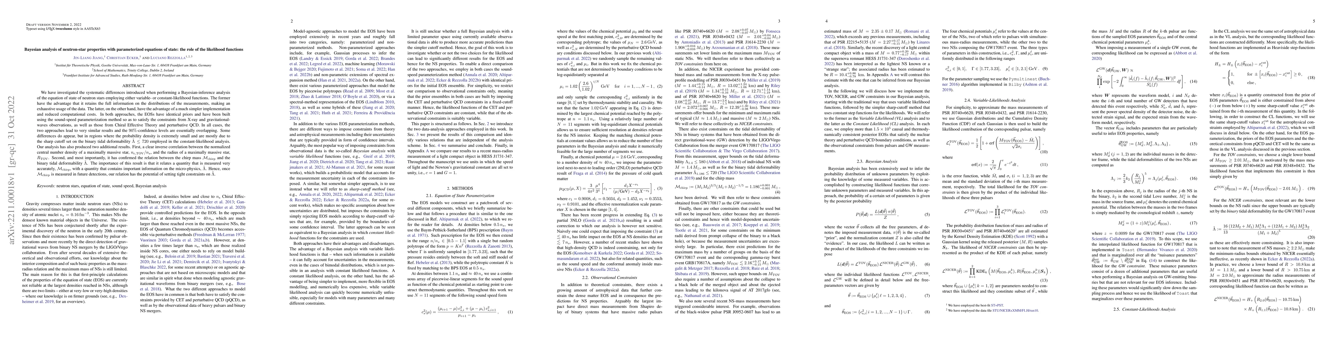 Thumbnail for Bayesian analysis of neutron-star properties with parameterized
  equations of state: the role of the likelihood functions