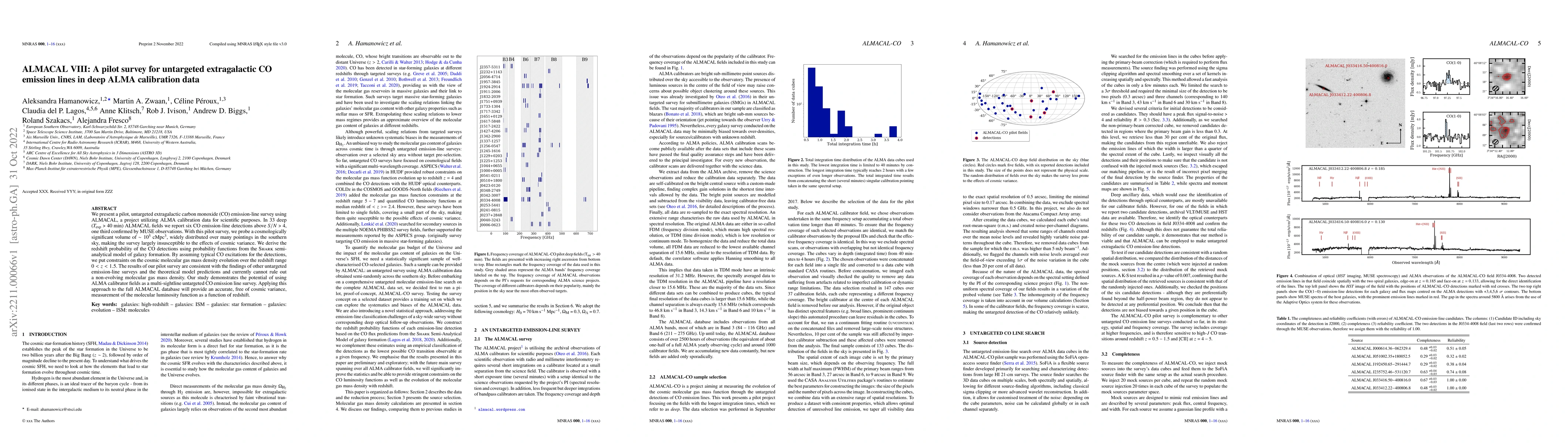 Thumbnail for ALMACAL VIII: A pilot survey for untargeted extragalactic CO emission
  lines in deep ALMA calibration data