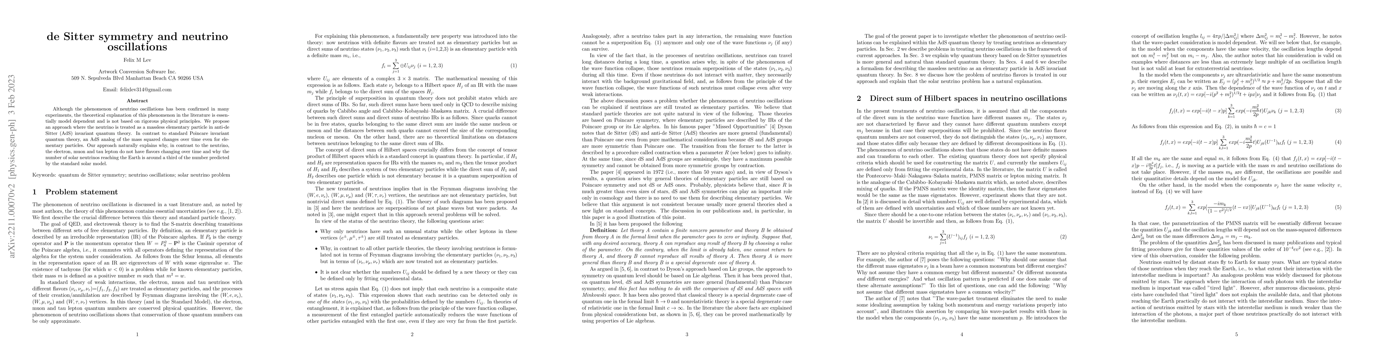 Thumbnail for de Sitter symmetry and neutrino oscillations
