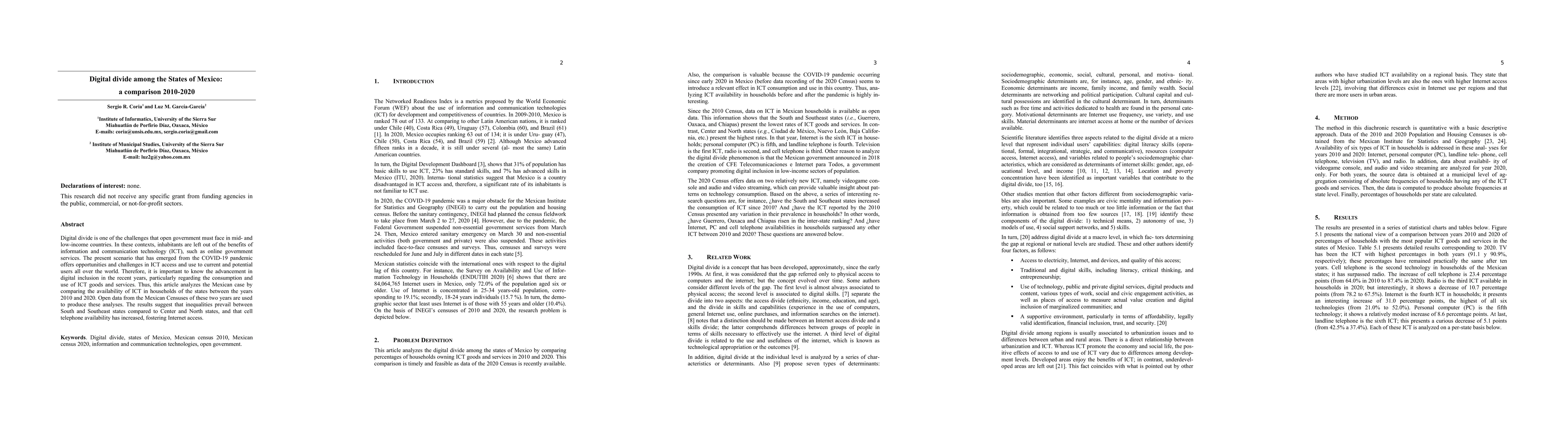 Thumbnail for Digital divide among the States of Mexico: a comparison 2010-2020