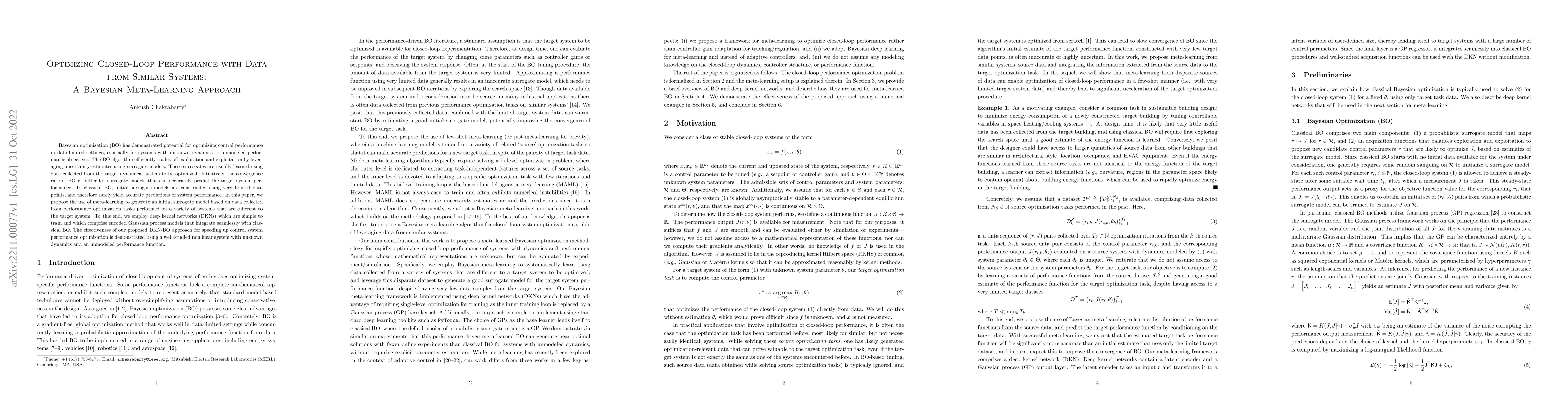 Thumbnail for Optimizing Closed-Loop Performance with Data from Similar Systems: A
  Bayesian Meta-Learning Approach