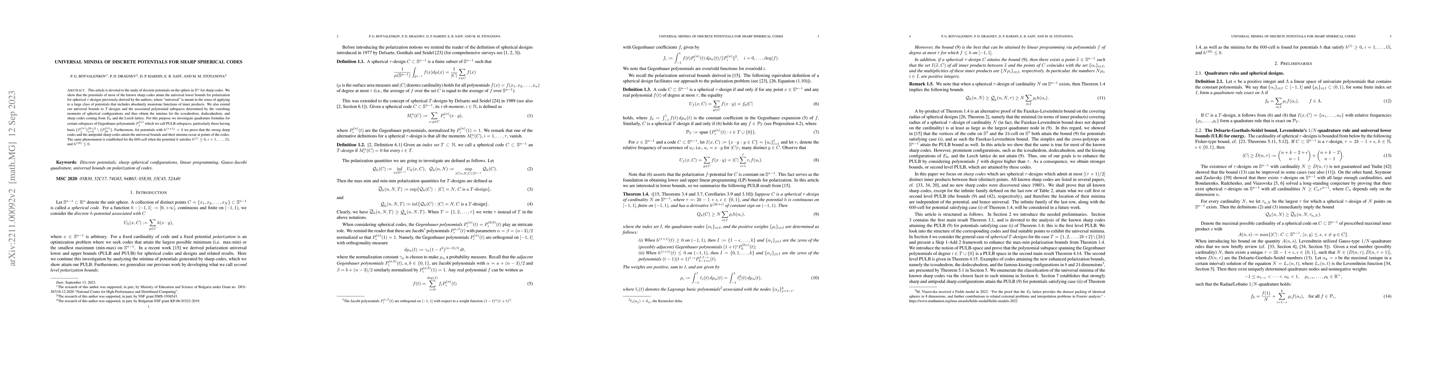 Thumbnail for Universal minima of discrete potentials for sharp spherical codes