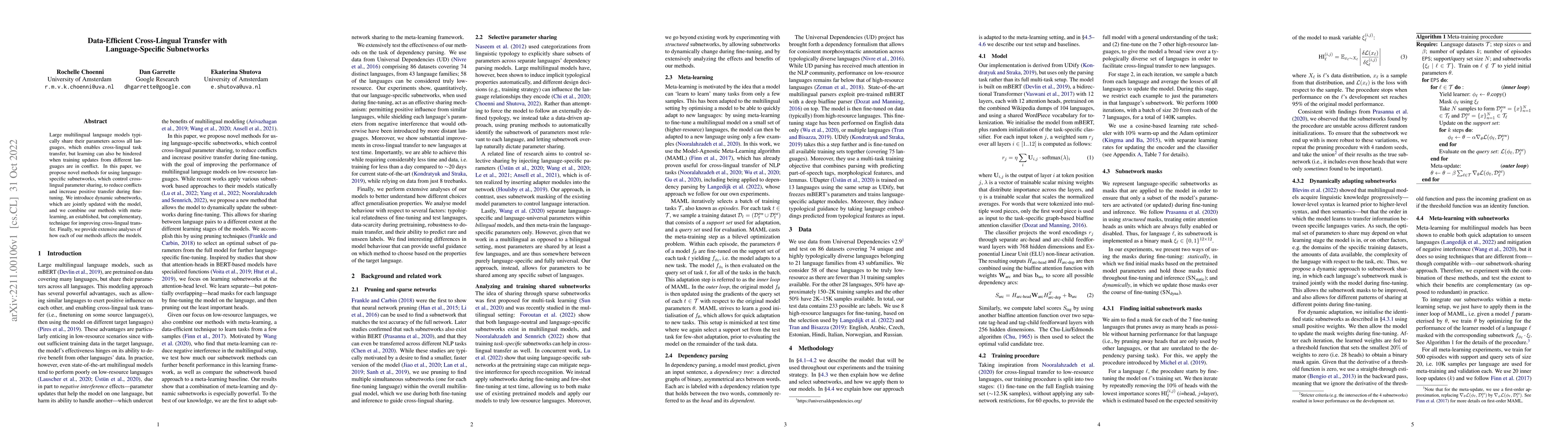 Thumbnail for Data-Efficient Cross-Lingual Transfer with Language-Specific Subnetworks