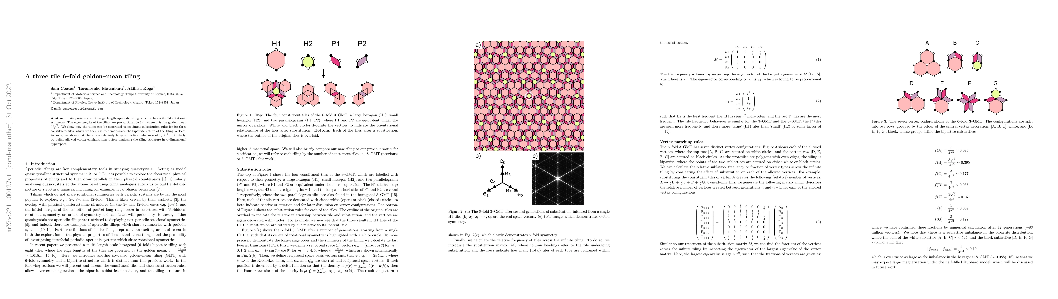 Thumbnail for A three tile 6-fold golden-mean tiling