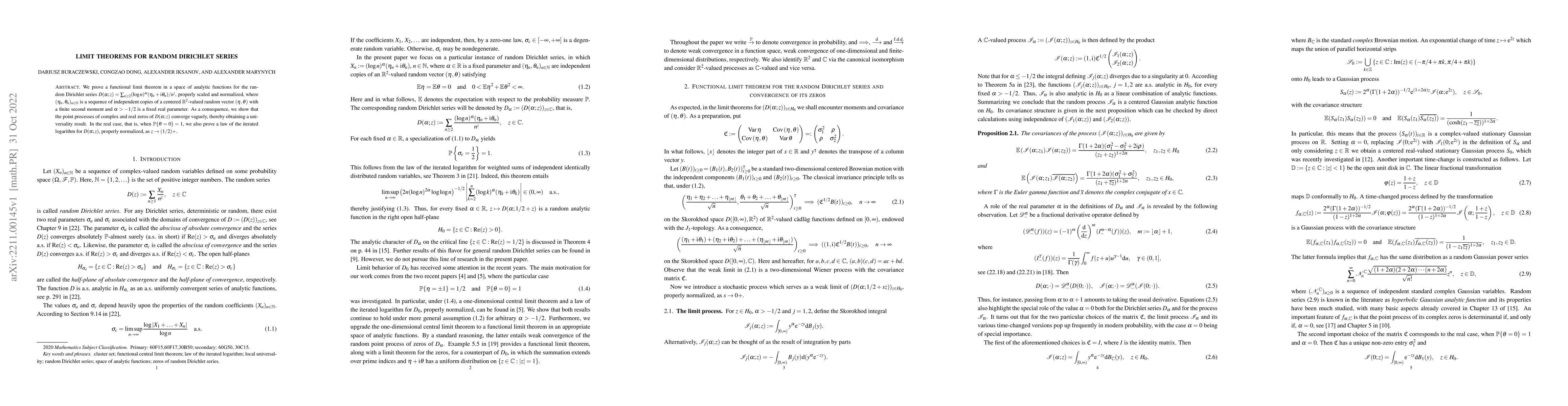 Thumbnail for Limit theorems for random Dirichlet series