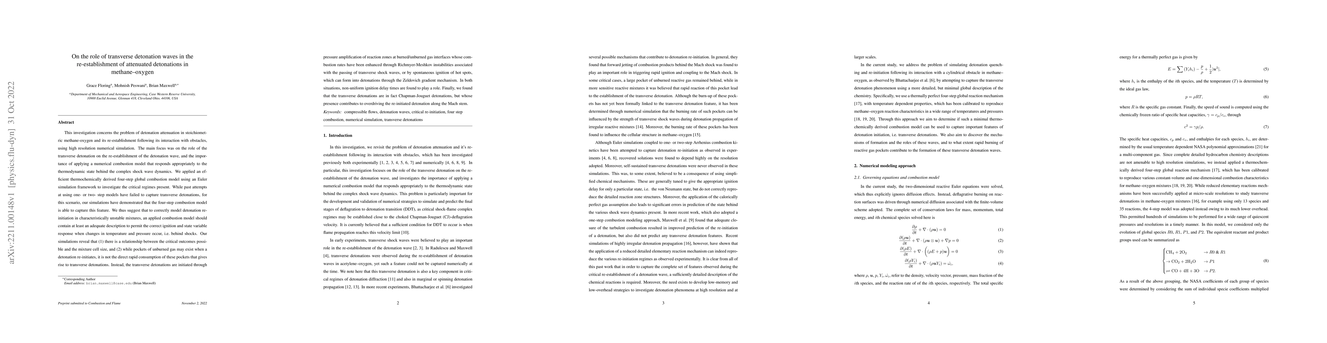 Thumbnail for On the role of transverse detonation waves in the re-establishment of
  attenuated detonations in methane-oxygen