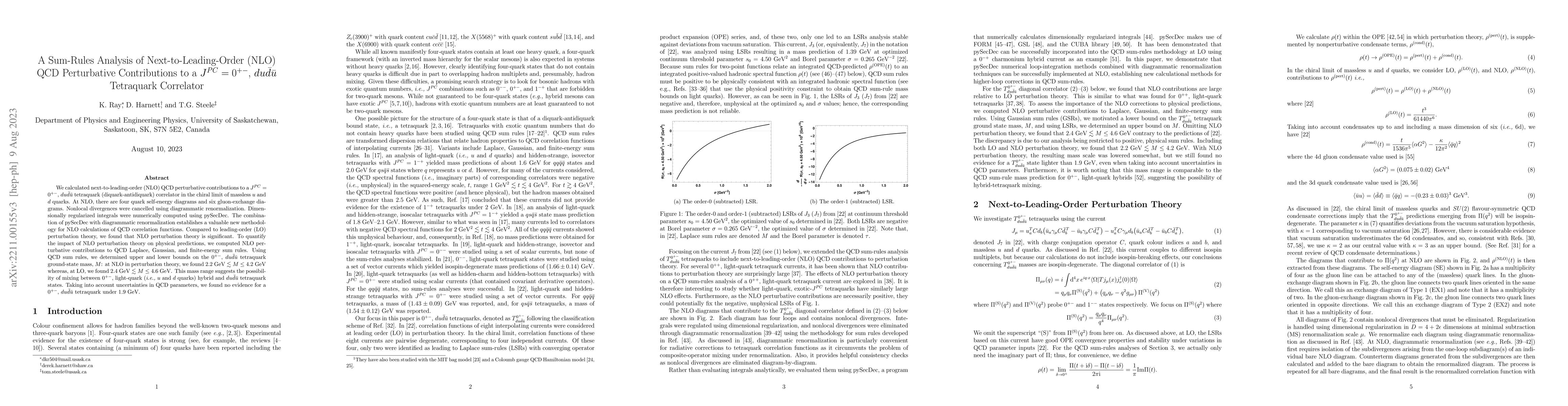 Thumbnail for A Sum-Rules Analysis of Next-to-Leading-Order (NLO) QCD Perturbative
  Contributions to a $J^{PC}=0^{+-}$, $du\bar{d}\bar{u}$ Tetraquark Correlator