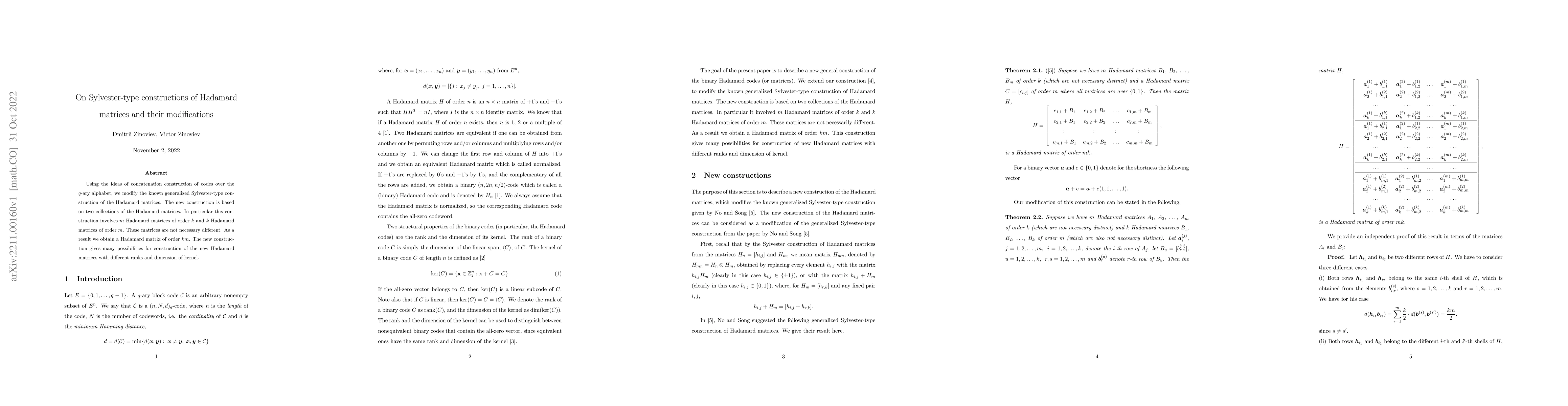 Thumbnail for On Sylvester-type constructions of Hadamard matrices and their
  modifications