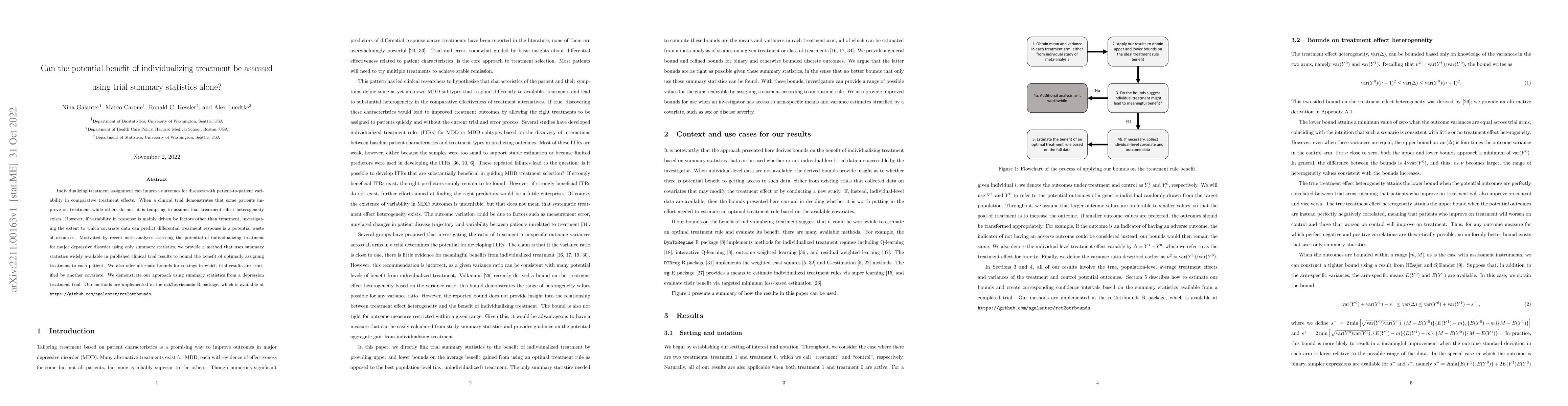 Thumbnail for Can the potential benefit of individualizing treatment be assessed using
  trial summary statistics alone?