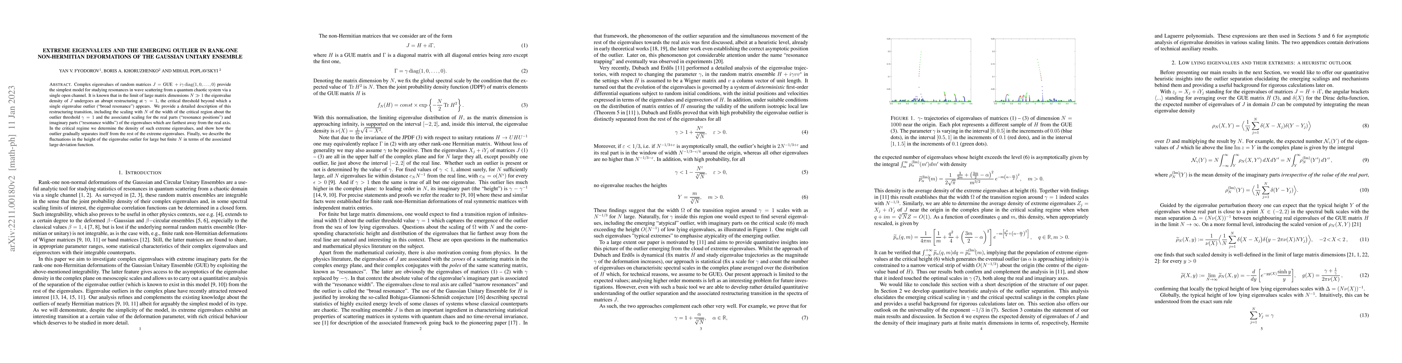 Thumbnail for Extreme eigenvalues and the emerging outlier in rank-one non-Hermitian
  deformations of the Gaussian Unitary Ensemble
