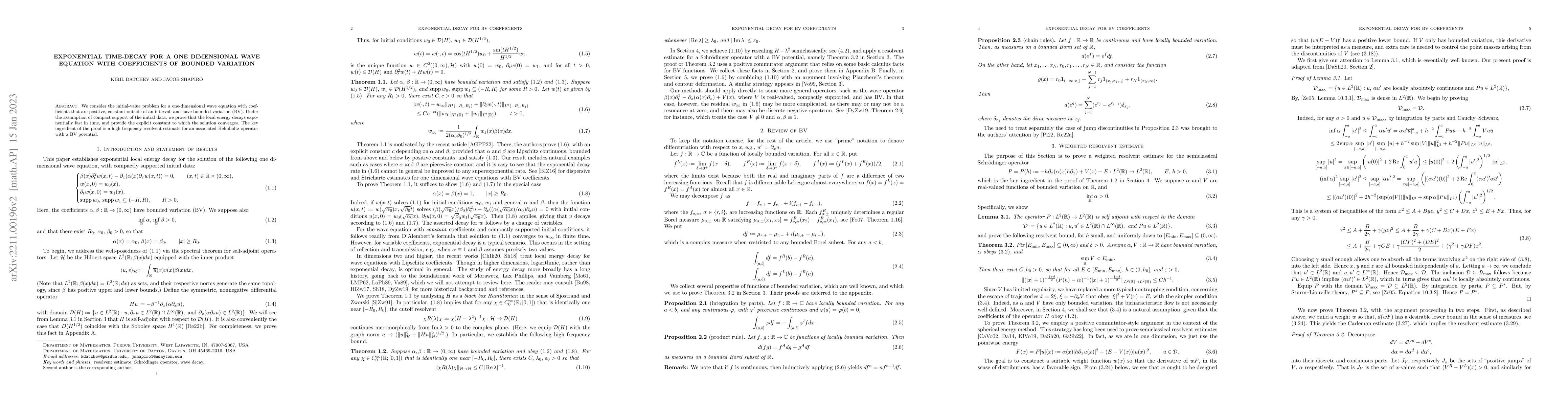Thumbnail for Exponential time-decay for a one dimensional wave equation with
  coefficients of bounded variation