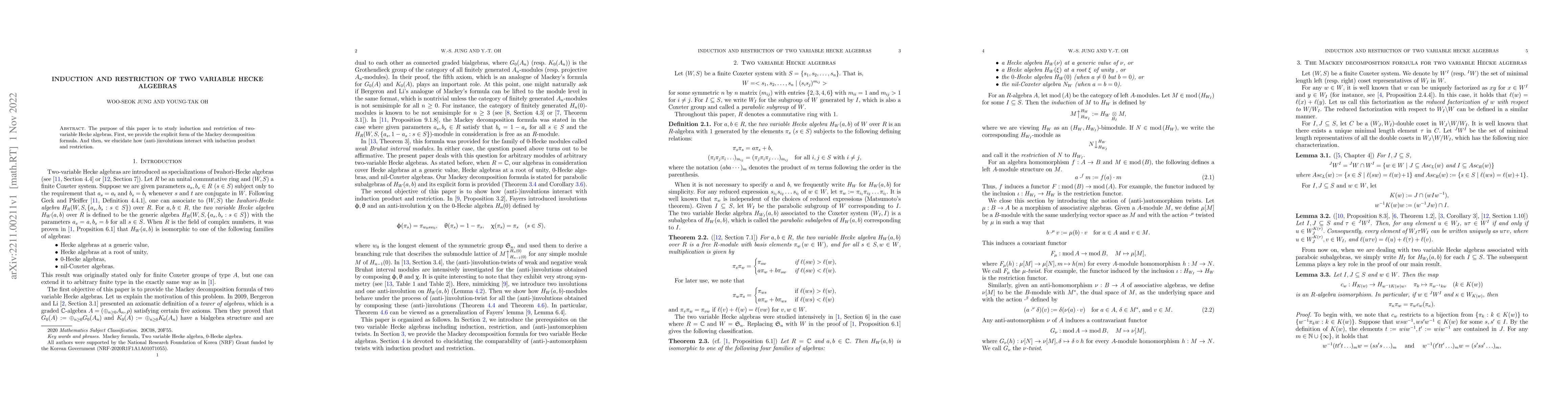 Thumbnail for Induction and restriction of two variable Hecke algebras