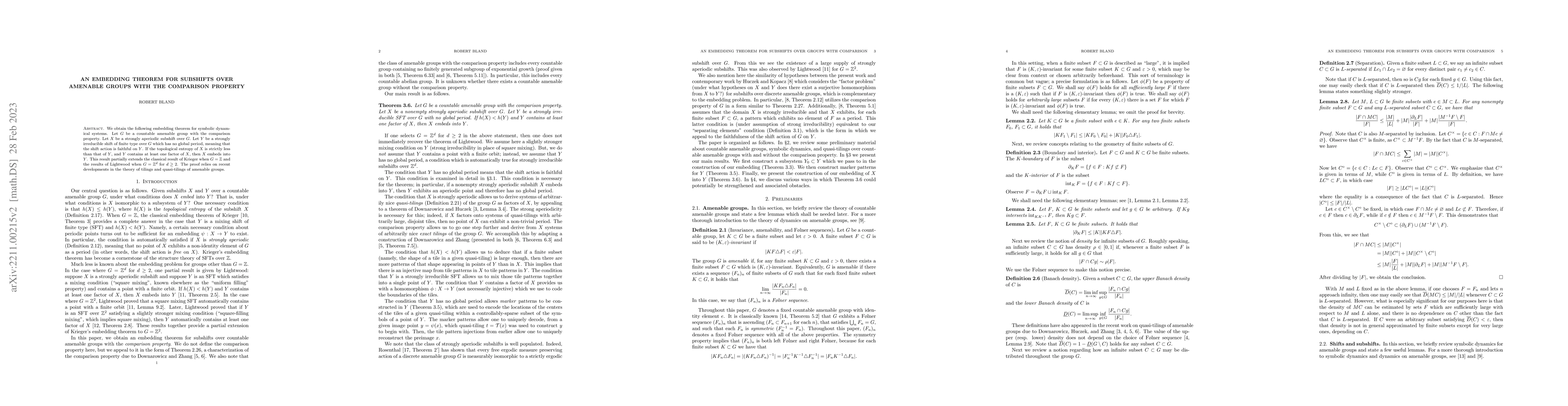 Thumbnail for An embedding theorem for subshifts over amenable groups with the
  comparison property