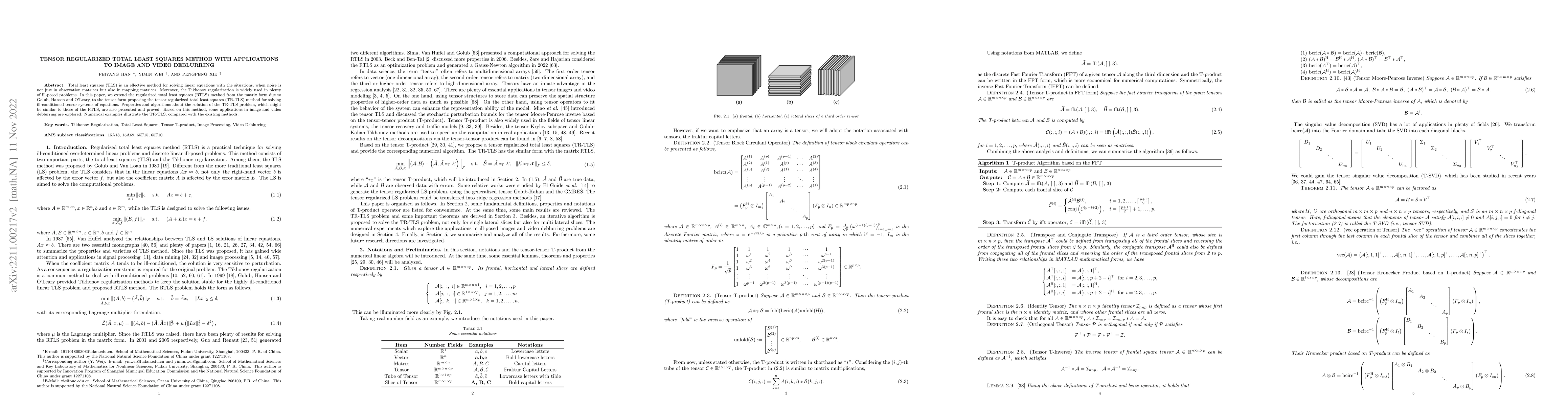Thumbnail for Tensor Regularized Total Least Squares Methods with Applications to
  Image and Video Deblurring