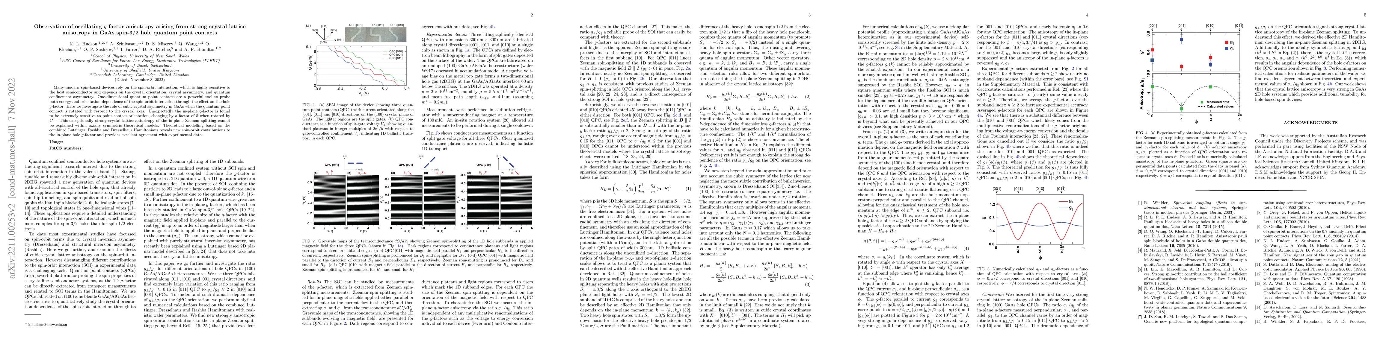 Thumbnail for Observation of oscillating $g$-factor anisotropy arising from strong
  crystal lattice anisotropy in GaAs spin-3/2 hole quantum point contacts
