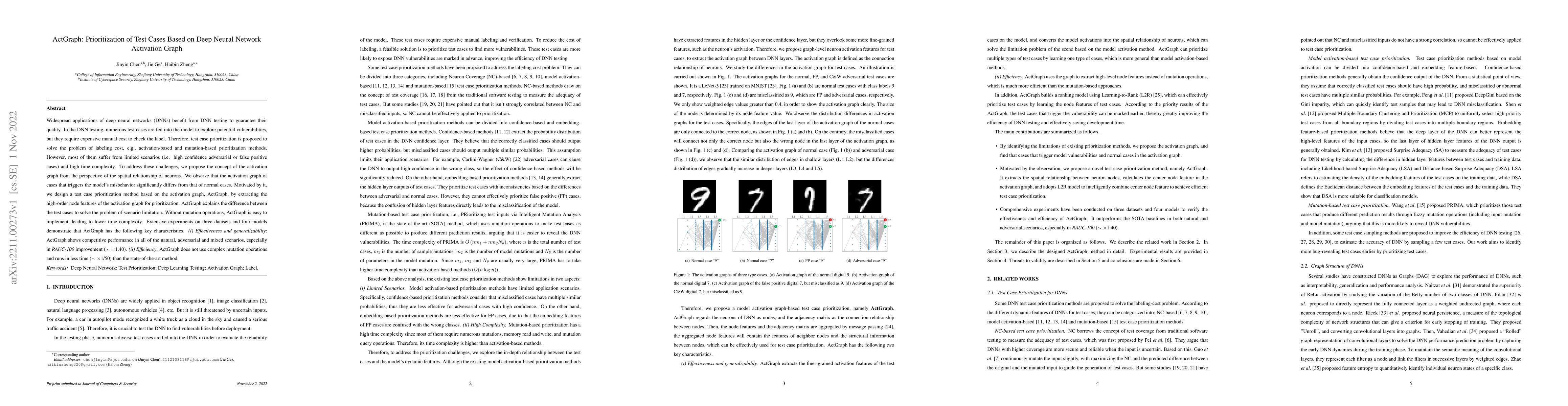 Thumbnail for ActGraph: Prioritization of Test Cases Based on Deep Neural Network
  Activation Graph
