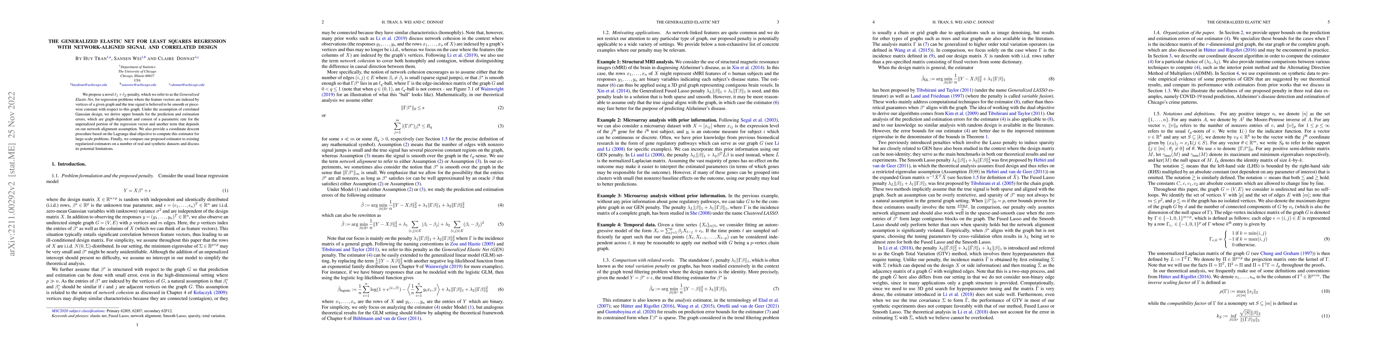 Thumbnail for The Generalized Elastic Net for least squares regression with
  network-aligned signal and correlated design