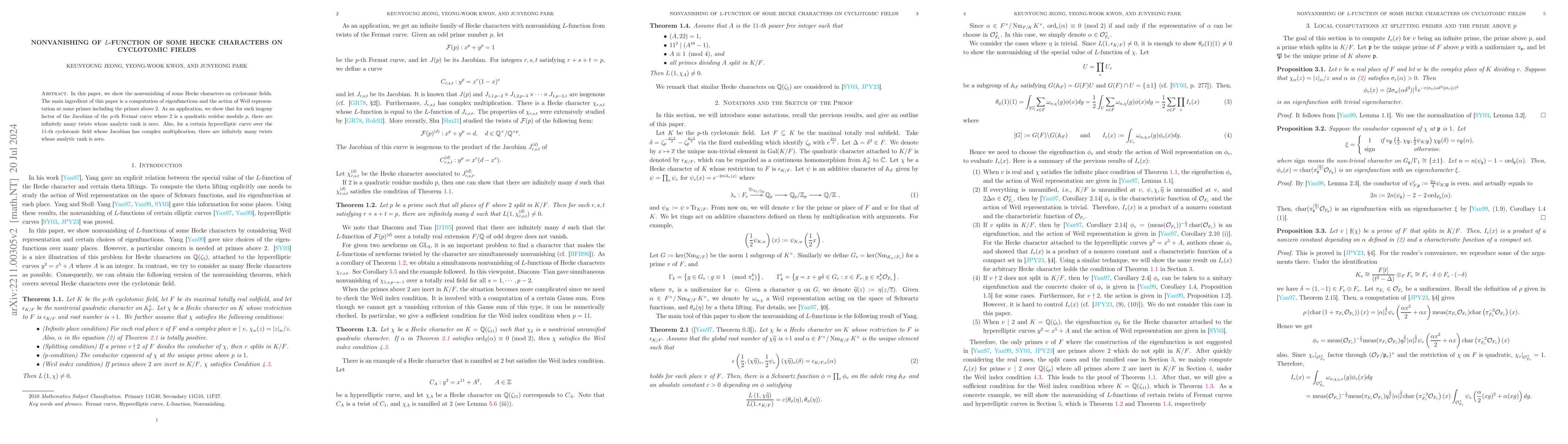 Thumbnail for Nonvanishing of $L$-function of some Hecke characters on cyclotomic
  fields