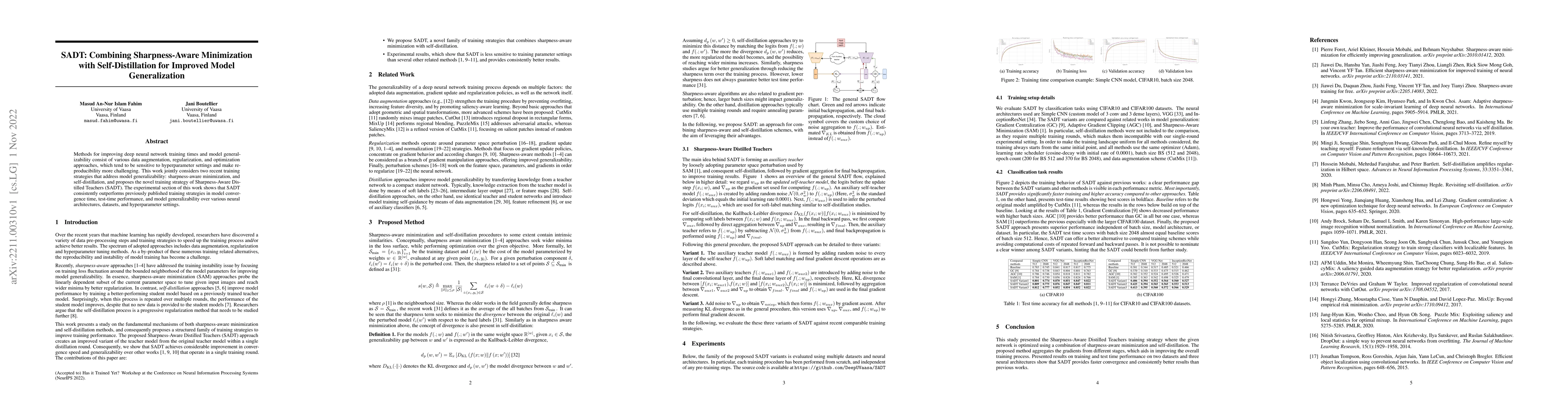 Thumbnail for SADT: Combining Sharpness-Aware Minimization with Self-Distillation for
  Improved Model Generalization
