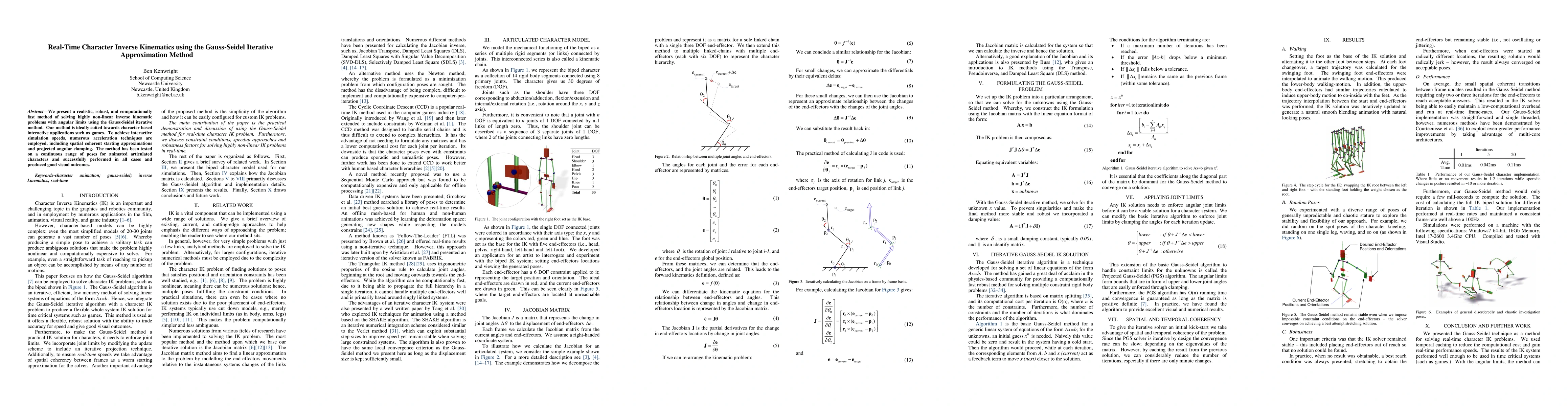 Thumbnail for Real-Time Character Inverse Kinematics using the Gauss-Seidel Iterative
  Approximation Method