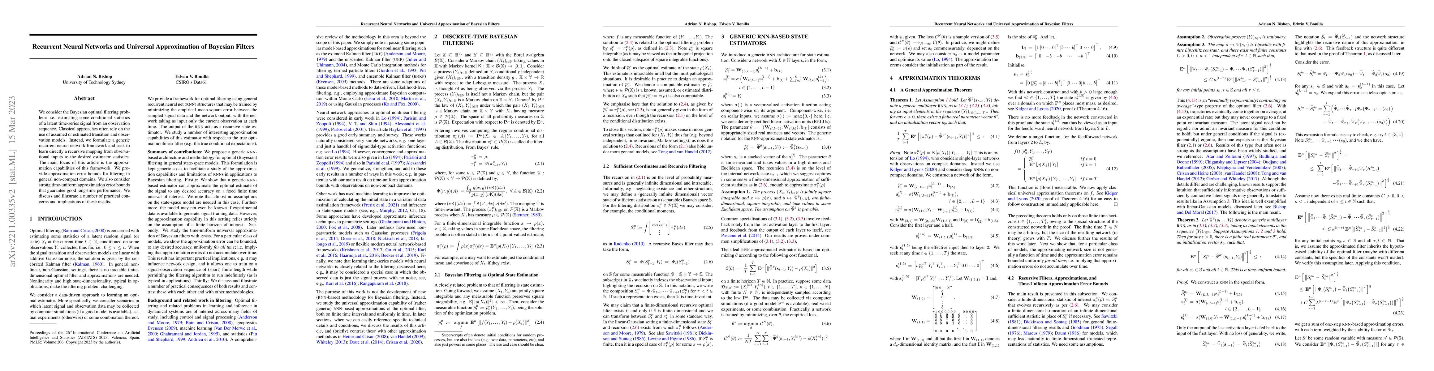 Thumbnail for Recurrent Neural Networks and Universal Approximation of Bayesian
  Filters