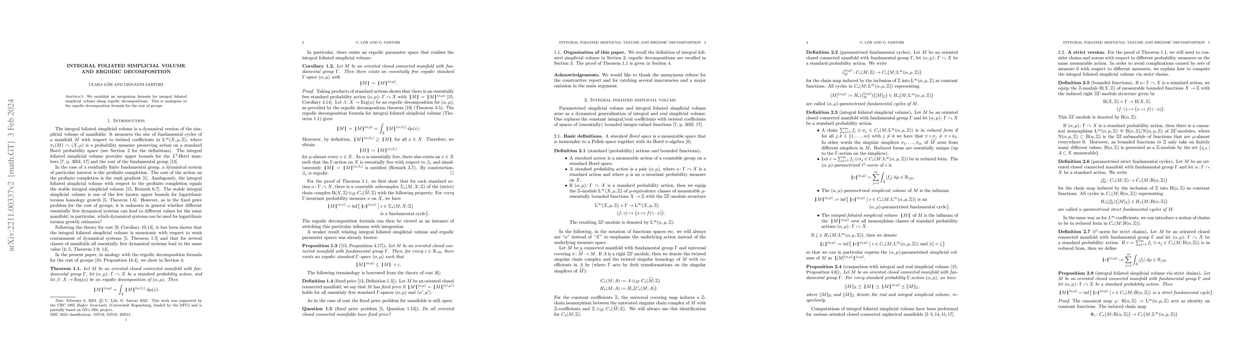 Thumbnail for Integral foliated simplicial volume and ergodic decomposition
