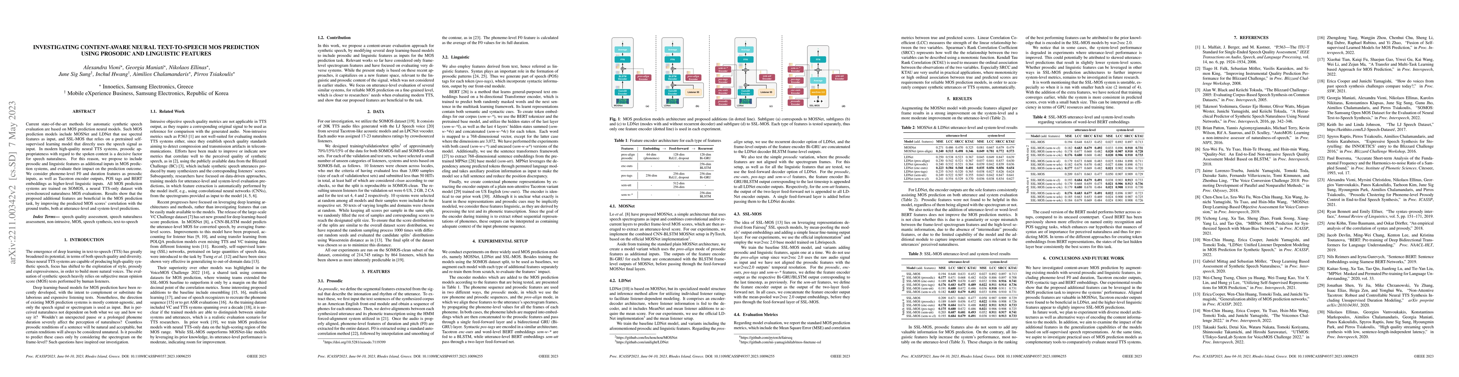 Thumbnail for Investigating Content-Aware Neural Text-To-Speech MOS Prediction Using
  Prosodic and Linguistic Features