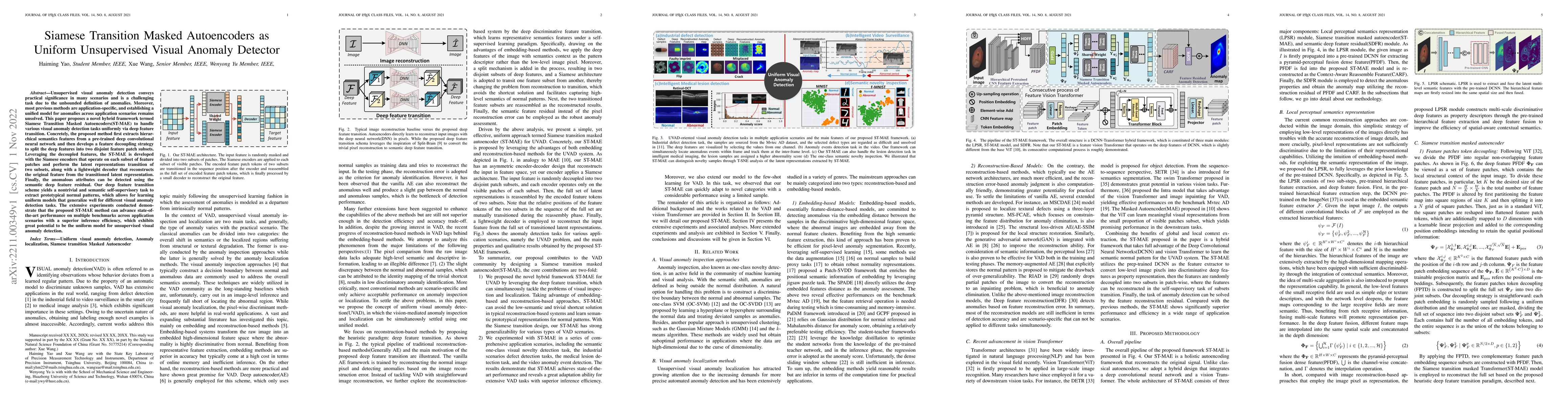 Thumbnail for Siamese Transition Masked Autoencoders as Uniform Unsupervised Visual
  Anomaly Detector
