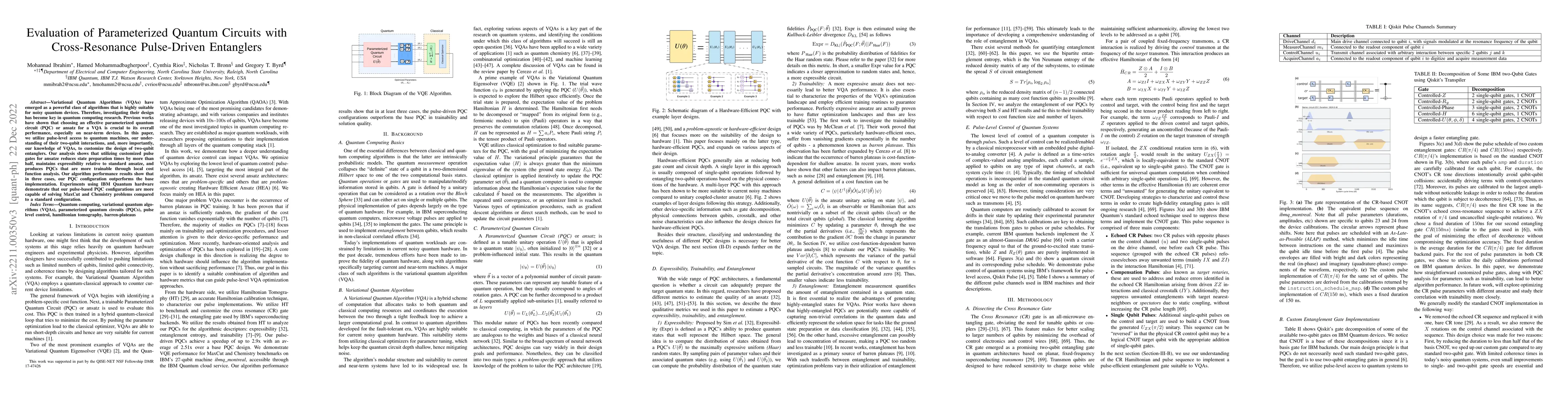 Thumbnail for Evaluation of Parameterized Quantum Circuits with Cross-Resonance
  Pulse-Driven Entanglers