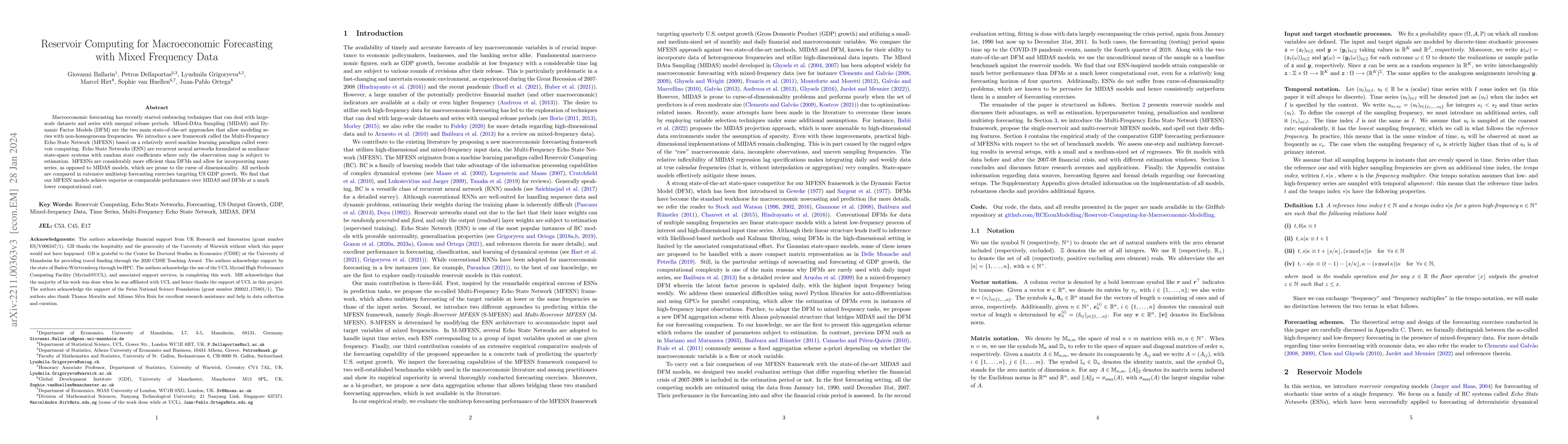 Thumbnail for Reservoir Computing for Macroeconomic Forecasting with Mixed Frequency
  Data