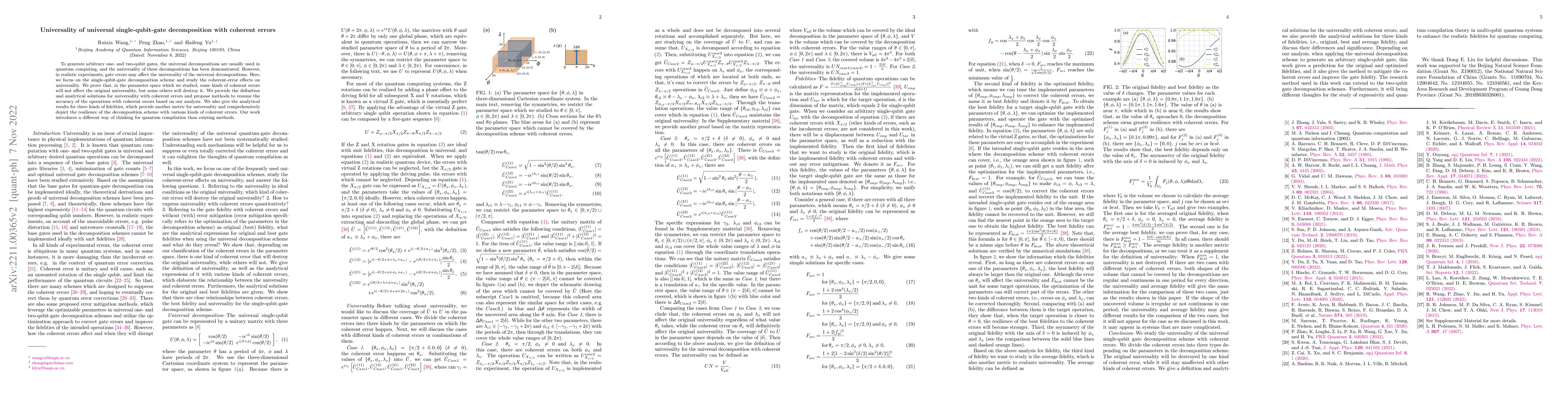 Thumbnail for Universality of universal single-qubit-gate decomposition with coherent
  errors