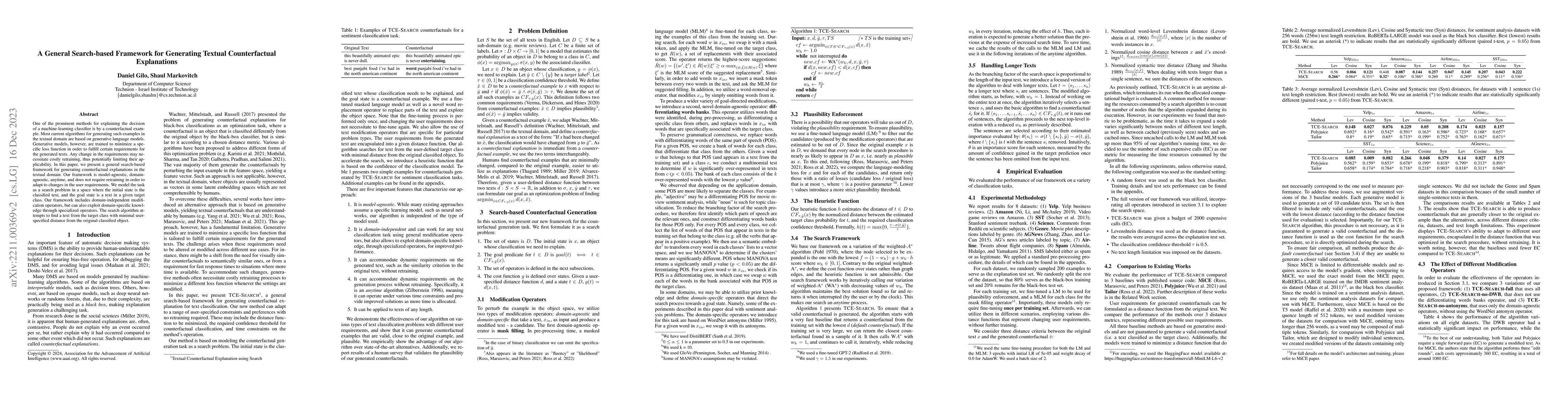 Thumbnail for A General Search-based Framework for Generating Textual Counterfactual
  Explanations