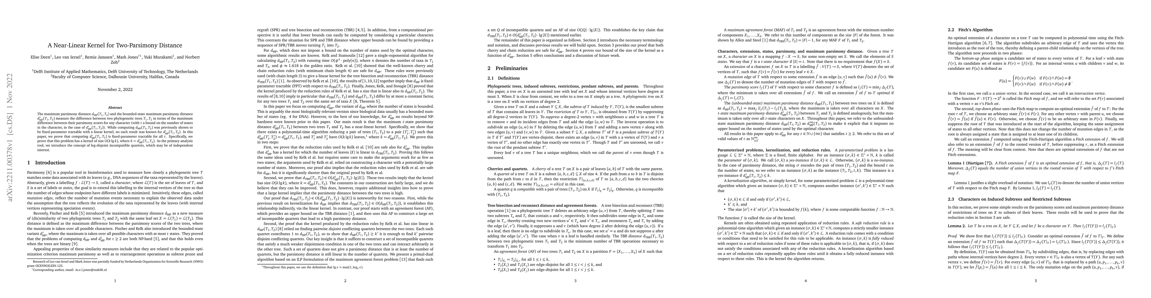 Thumbnail for A Near-Linear Kernel for Two-Parsimony Distance