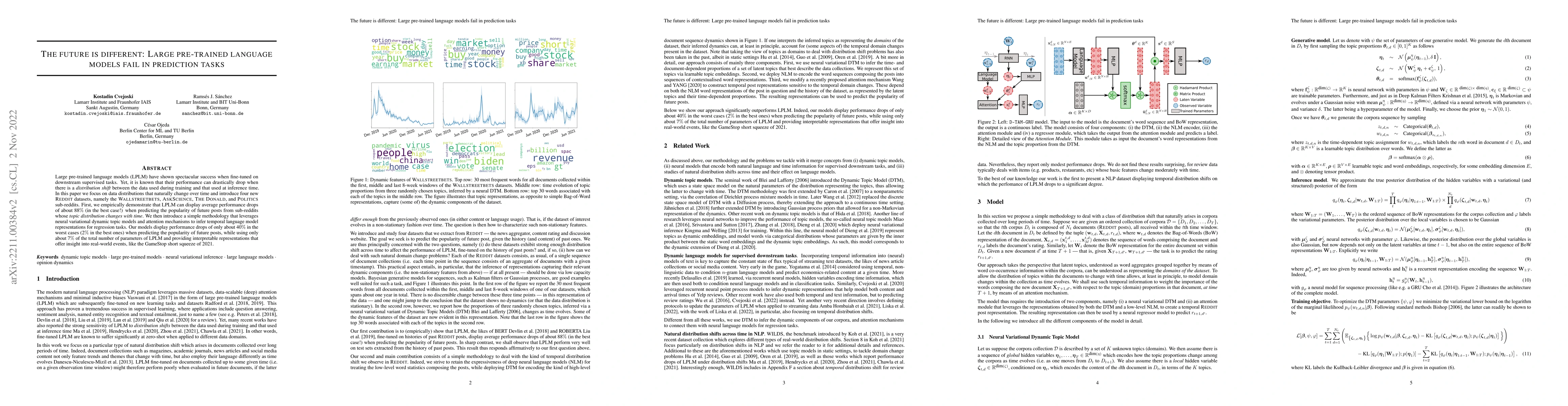 Thumbnail for The future is different: Large pre-trained language models fail in
  prediction tasks