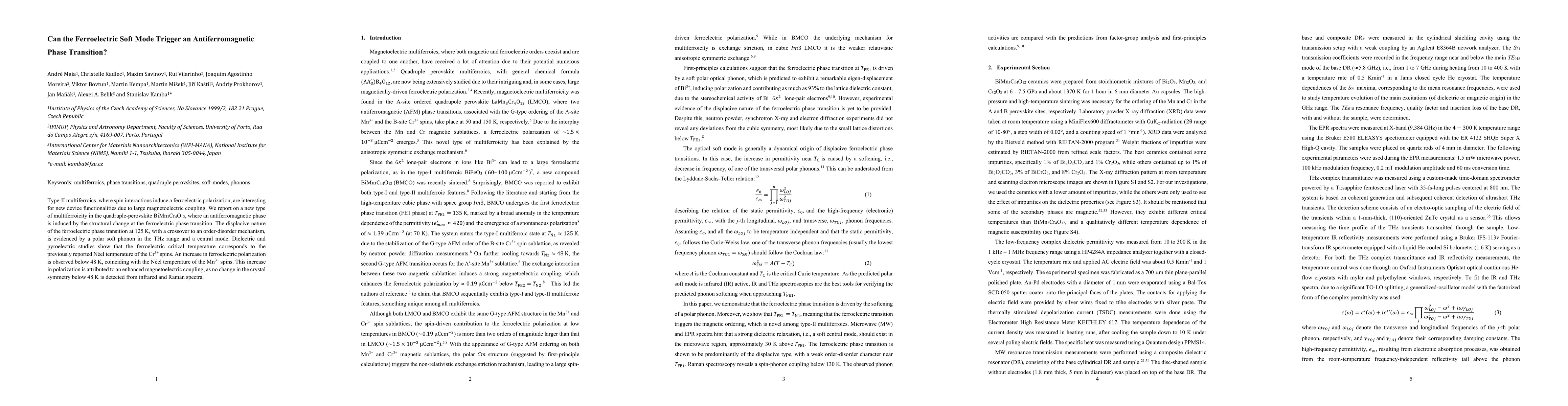 Thumbnail for Can the Ferroelectric Soft Mode Trigger an Antiferromagnetic Phase
  Transition?