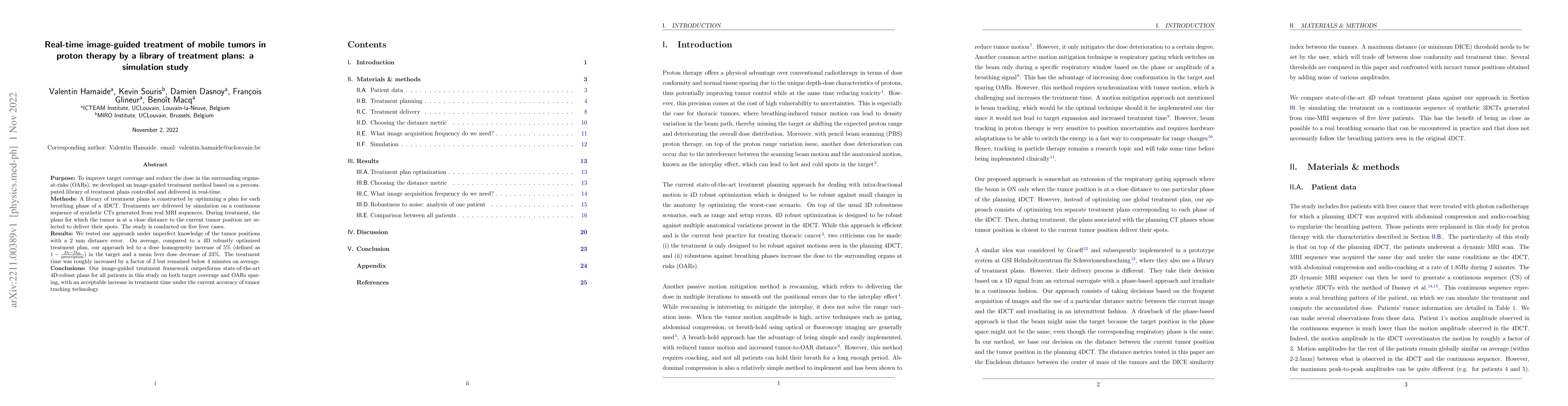 Thumbnail for Real-time image-guided treatment of mobile tumors in proton therapy by a
  library of treatment plans: a simulation study
