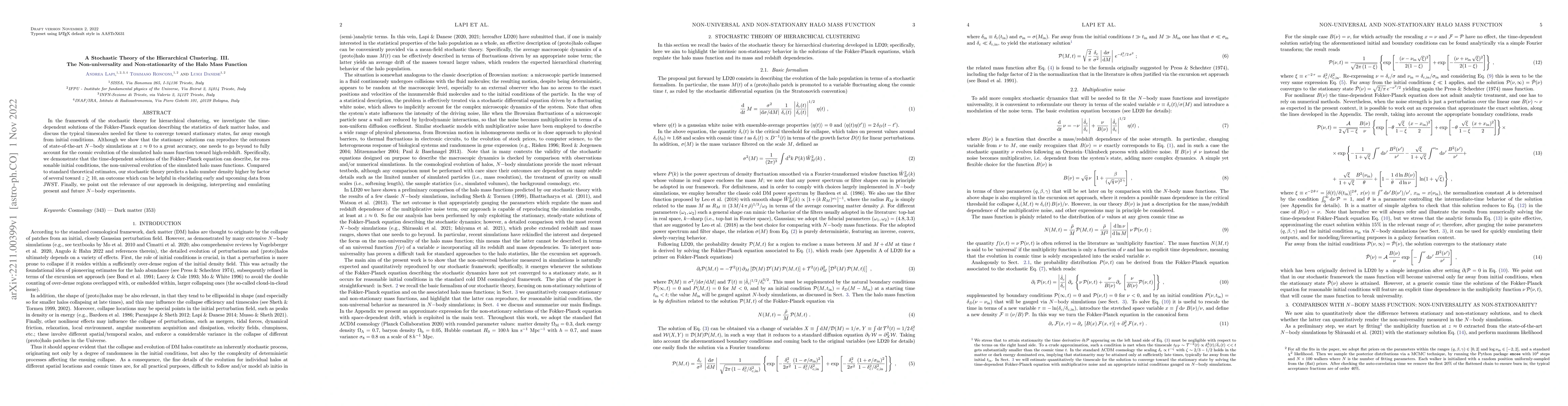 Thumbnail for A Stochastic Theory of the Hierarchical Clustering III. The
  Non-universality and Non-stationarity of the Halo Mass Function